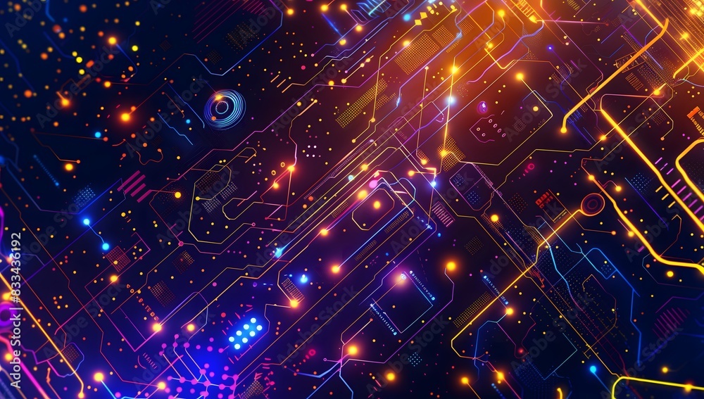 Glowing lines with digital circuit board Abstract background technology elements Abstract and Technology Concept
Glowing lines with digital circuit board Abstract background technology elements Abstract and Technology Concept