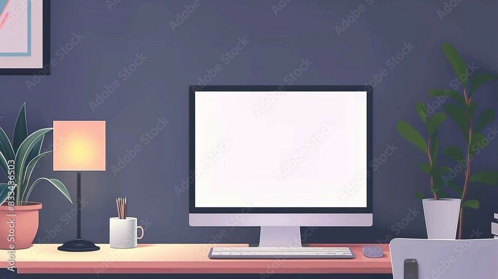 Illustration laptop computer mockup designed with blank monitor screen