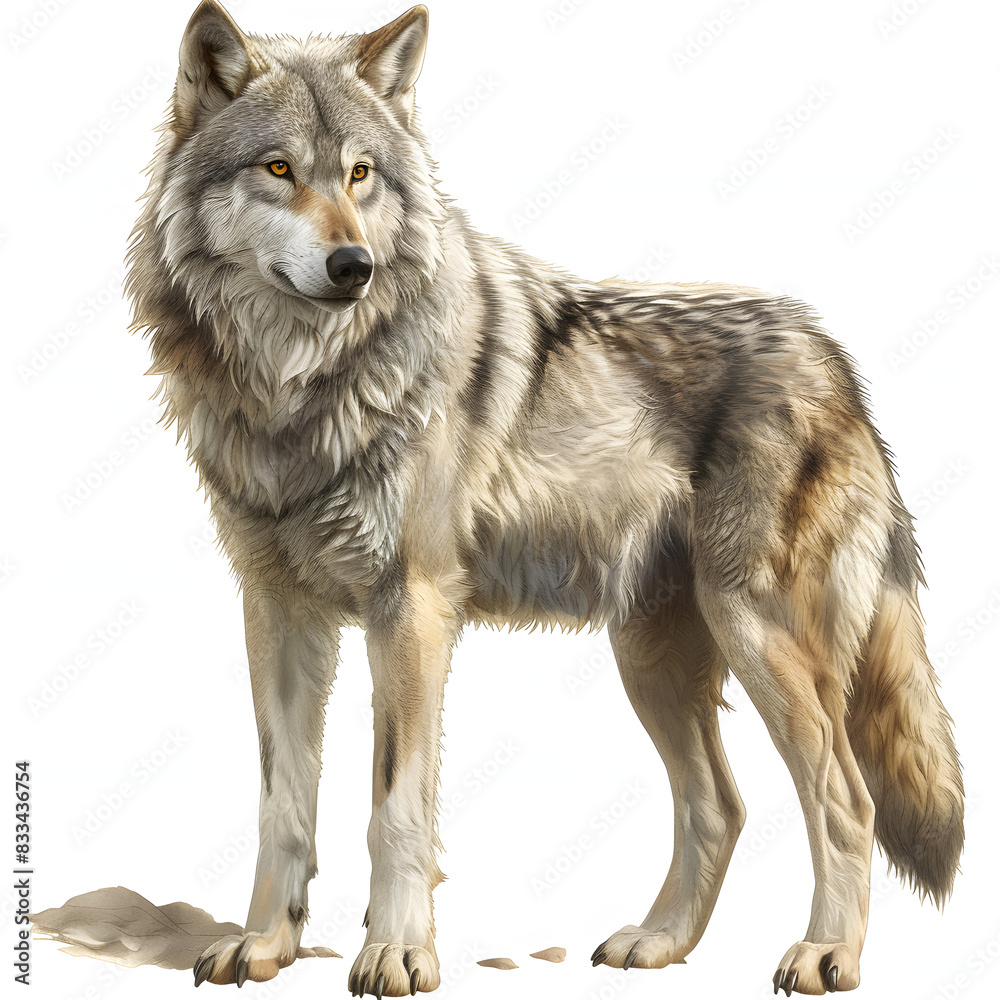Png wolf cartoon mammal animal isolated on white background, vintage, png
