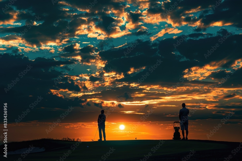 Couple standing on a grassy hill, outdoor scenery