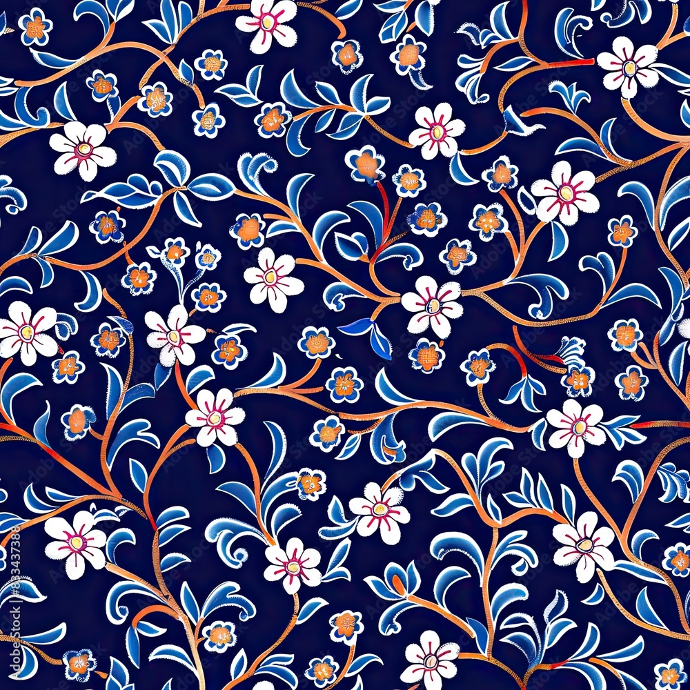 Fototapeta premium a image of a blue background with a pattern of flowers