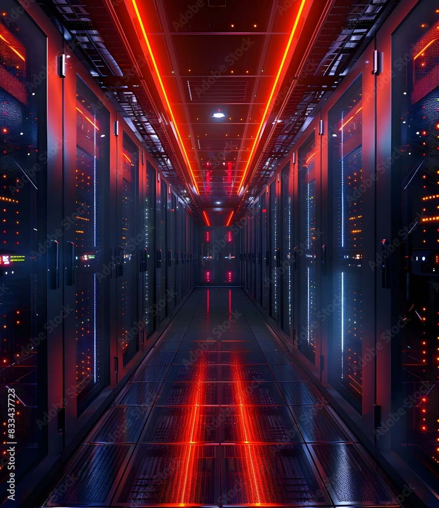 Futuristic Sci-Fi Server Room with Glowing Red Lights Futuristic Sci-Fi Server Room with Glowing Red Lights