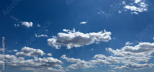 Fototapeta Naklejka Na Ścianę i Meble -  Fluffy cumulus clouds on blue sky background. Cloudscape