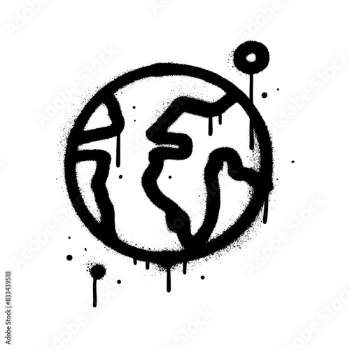 Spray Painted Urban Graffiti globe world map icon Sprayed isolated . 90s vintage Vector eps 10.
