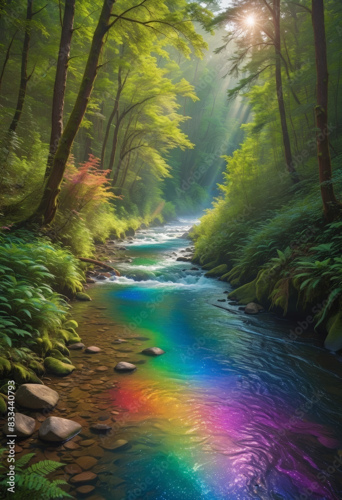 Rainbow River In A Lush Forest