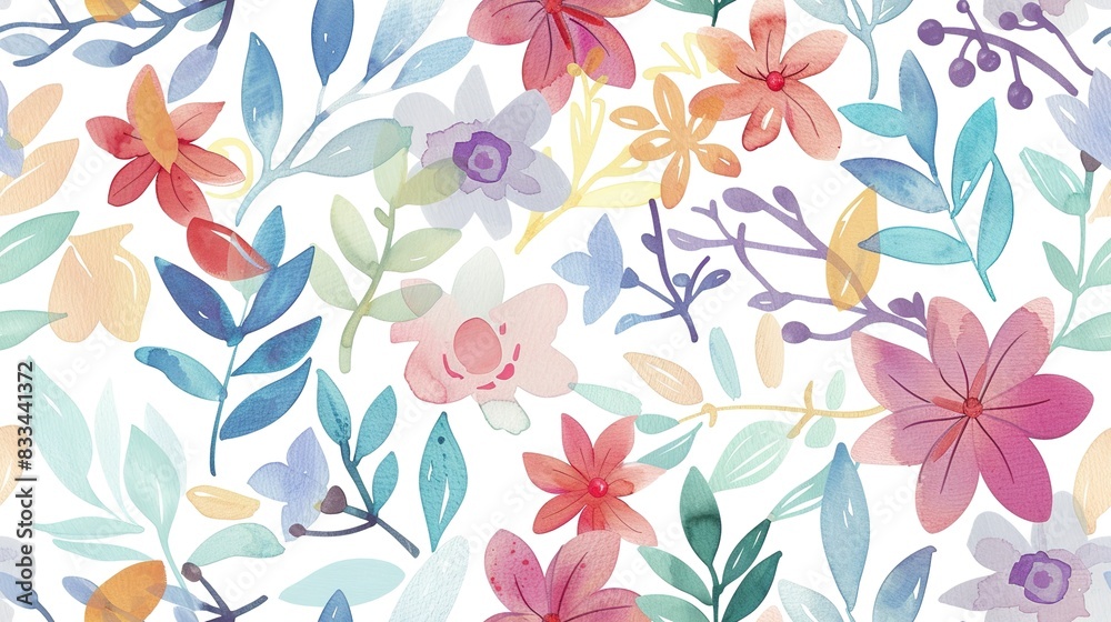Drawn florals flat design top view drawn theme water color Triadic Color Scheme. Seamless Pattern, Fabric Pattern. Drawn florals flat design top view drawn theme water color Triadic Color Scheme. Seamless Pattern, Fabric Pattern.