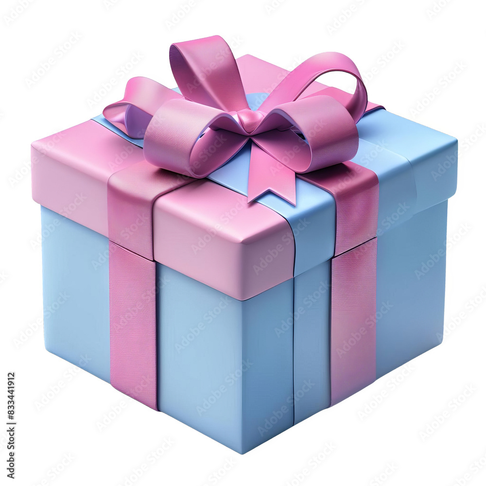 Obraz premium Blue and pink gift box with a pink ribbon and bow.