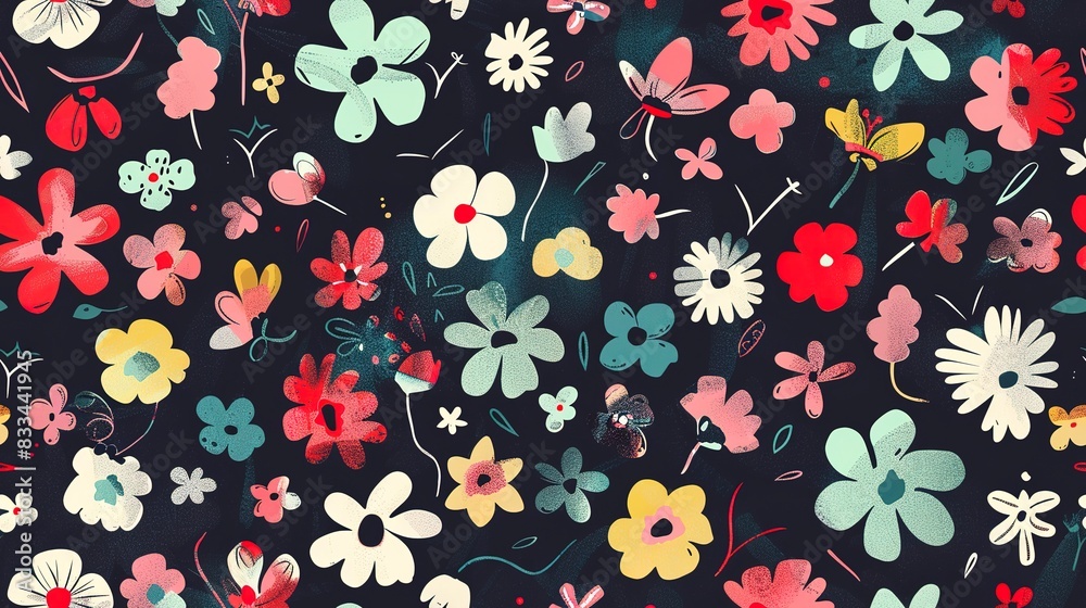 custom made wallpaper toronto digitalTechno florals flat design top view techno theme water color Triadic Color Scheme. Seamless Pattern, Fabric Pattern.
