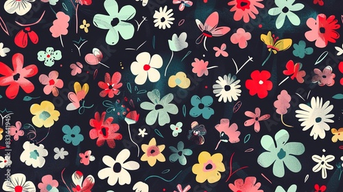 Wallpaper Mural Techno florals flat design top view techno theme water color Triadic Color Scheme. Seamless Pattern, Fabric Pattern. Torontodigital.ca