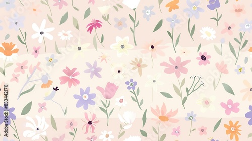 Wildflowers flat design top view wildflower theme water color Monochromatic Color Scheme. Seamless Pattern, Fabric Pattern.