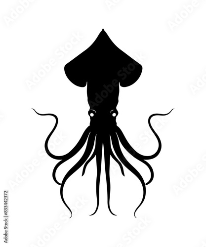 Squid silhouette, Squid octopus silhouette, Squid vector illustration