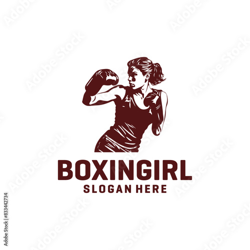 Boxing girl logo vector illustration