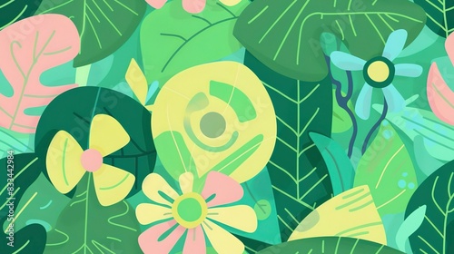 Sustainable blooms flat design front view green theme animation vivid. Seamless Pattern  Fabric Pattern.