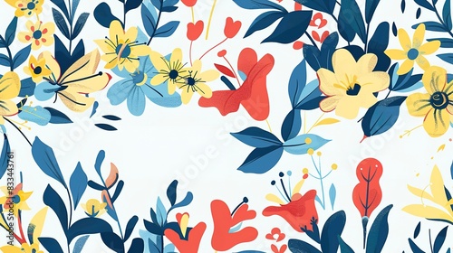 Montage flowers flat design side view montage theme cartoon drawing Tetradic color scheme. Seamless Pattern, Fabric Pattern.