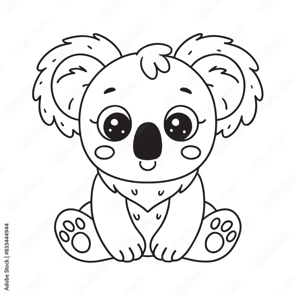 Fototapeta premium Cute koala sitting cartoon coloring page illustration vector