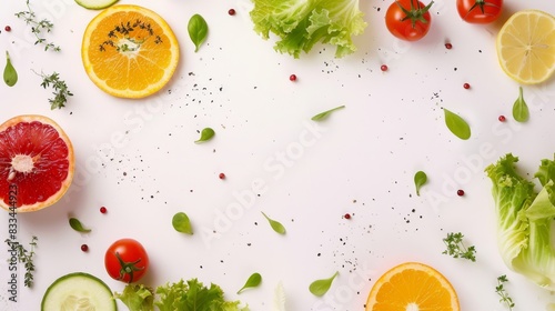 fresh fruits and vegetables on a white background, food background, copy space, place for text