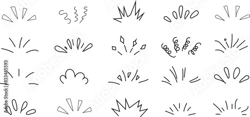 Doodle pop surprise line elements. Hand drawn shine sunburst ray frame for title headline illustration.eps10