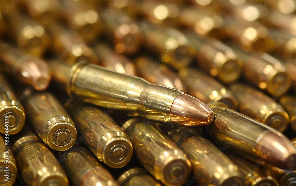 A large number of bullets for weapons close-up. Concept for the development of military industry A large number of bullets for weapons close-up. Concept for the development of military industry