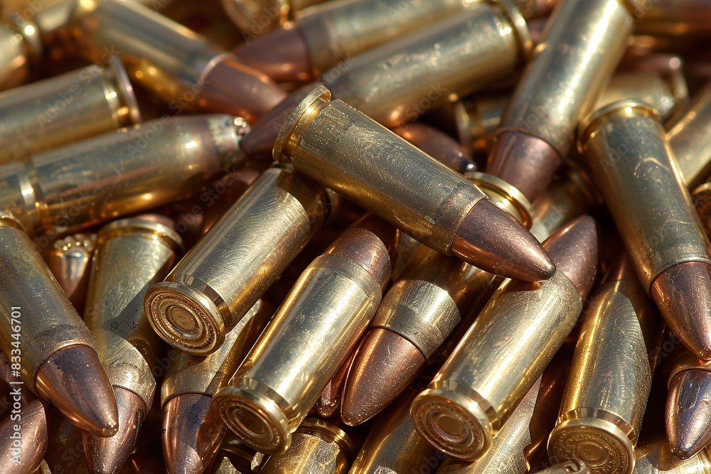 A large number of bullets for weapons close-up. Concept for the development of military industry A large number of bullets for weapons close-up. Concept for the development of military industry
