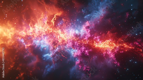 Abstract cosmic nebula with vibrant colors and swirling gas clouds.