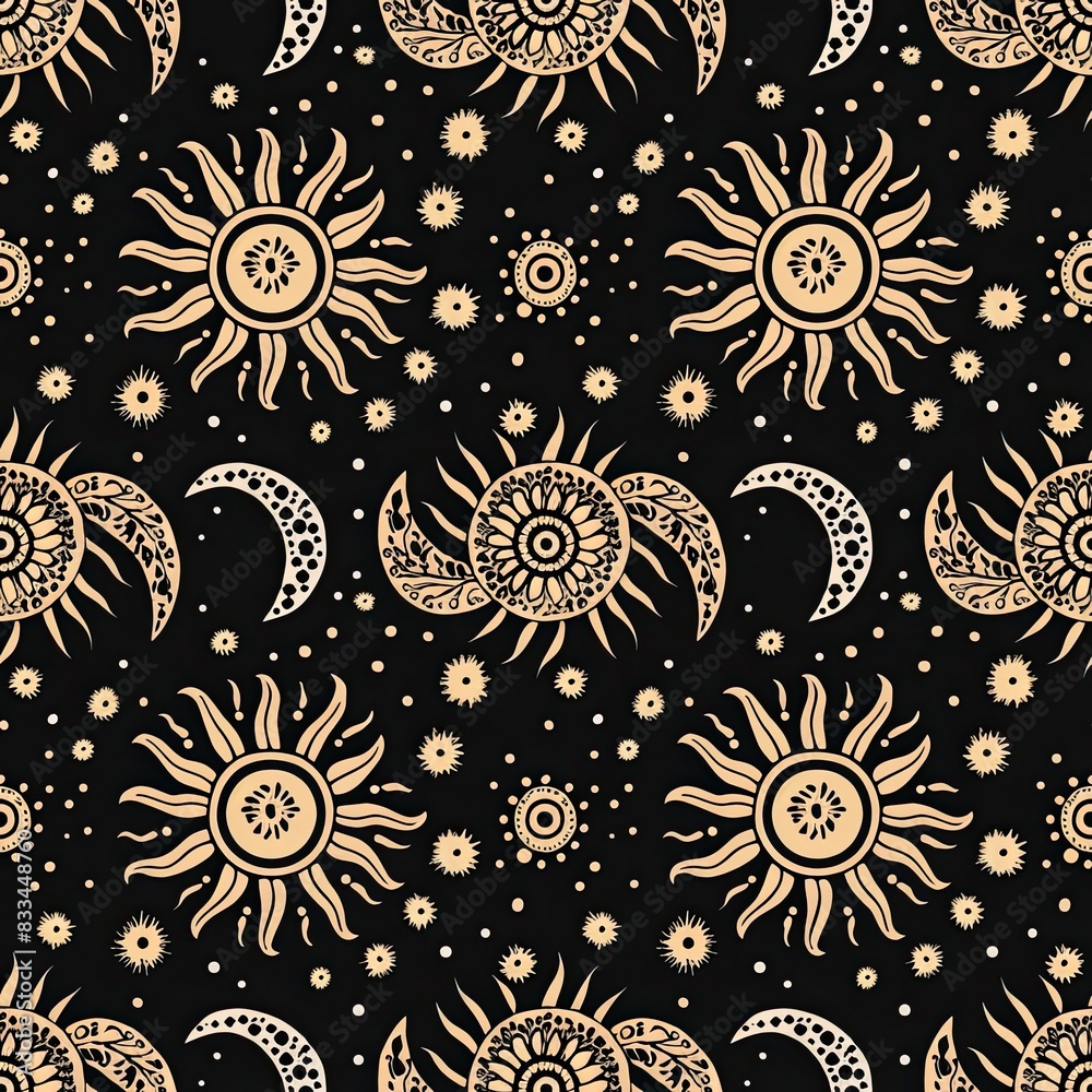 a image of a black and gold sun and moon pattern a image of a black and gold sun and moon pattern