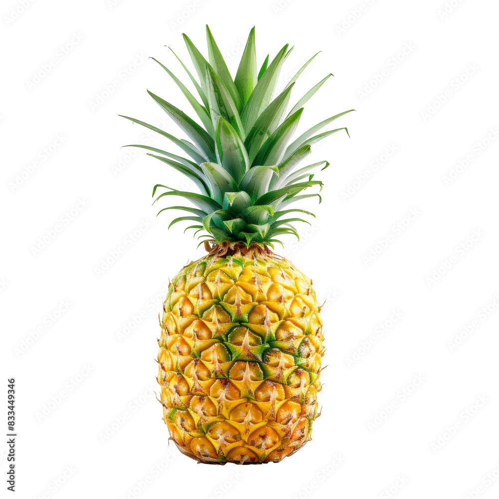 High-resolution image of a fresh and ripe pineapple with vibrant colors isolated on a white background. Generated AI High-resolution image of a fresh and ripe pineapple with vibrant colors isolated on a white background. Generated AI