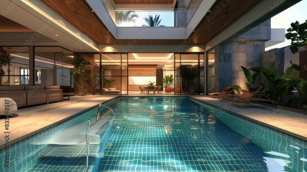 Central House Design: A Swimming Pool Surrounded by Rooms for a Luxurious Living Experience
