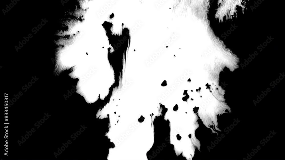 ink transition on white screen, drop texture, ink transition splatter blot , painting animation background animation, luma effect Ink drops stream splatter stain leak spread flow scatter over screen	
