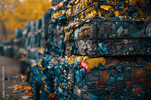 Garbage, pressed into large blocks for recycling photo