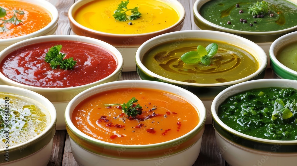 Colored vegetable cream soups Colored vegetable cream soups