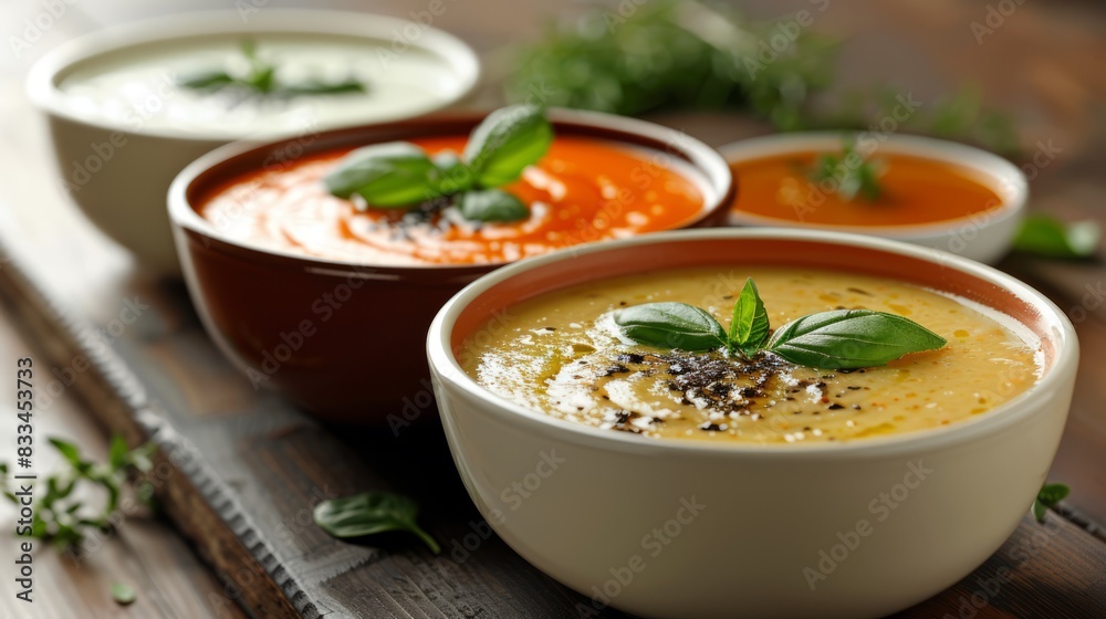 Colored vegetable cream soups Colored vegetable cream soups