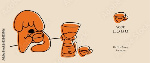 Hand drawn illustration of Bakery and Coffee. Icons. Abstract geometric line background. Gold luxury. Illustration for cover design, food package, menu, background, café wall, coffee shop, web banner.