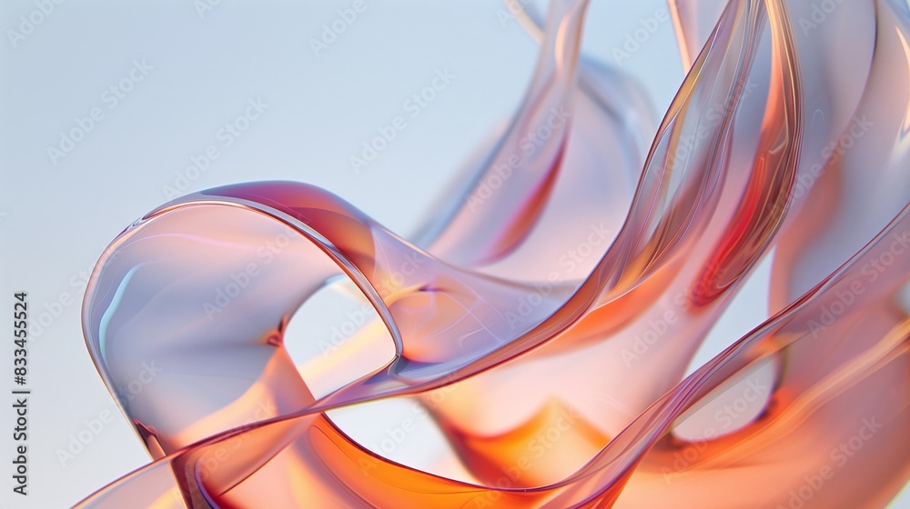 Closeup of an abstract translucent glass with warm tones against a light blue background. Closeup of an abstract translucent glass with warm tones against a light blue background.