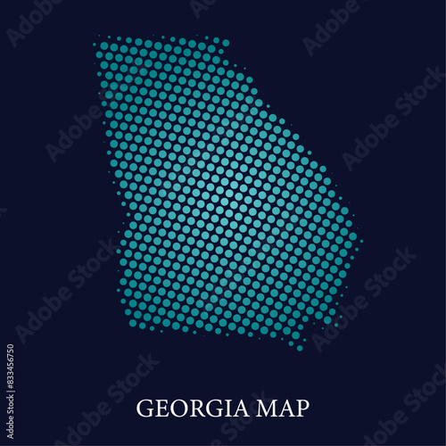 Modern halftone dot effect on dark background with map of Georgia