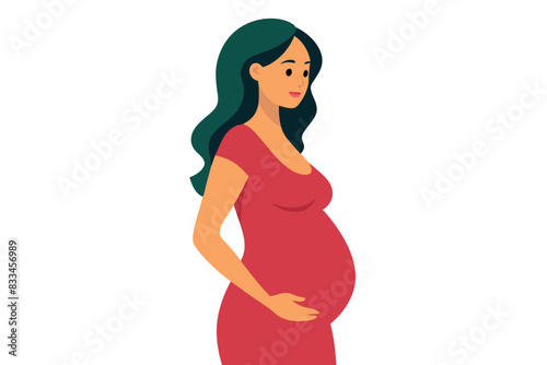 A pregnant girl with long hair wearing a dress. This image can be related to themes of motherhood or women's health.