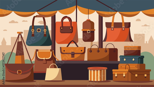 The craftsmanship of the handmade leather bags and belts on display at the market is evident in every stitch and detail.. Vector illustration