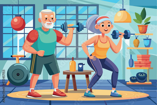  two shabby men at the gym. healthy living in old age.