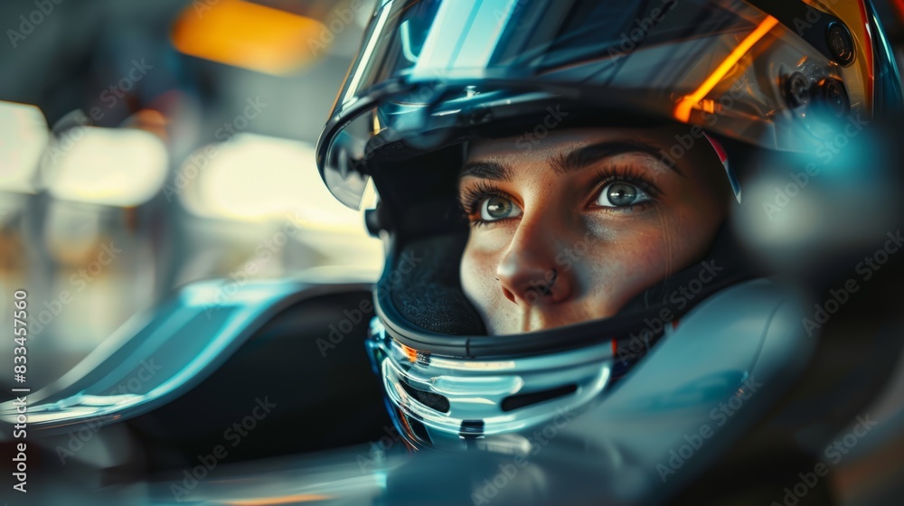 Female Race Car Driver Closeup Helmet Racing Motorsport Determination