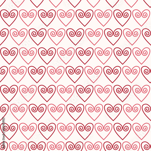 Swirly Hearts on White Seamless Pattern Design