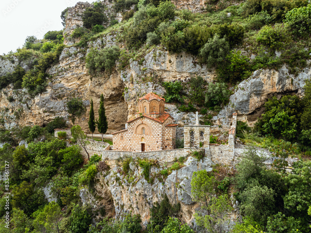 St. Michael's Church, Byzantine church in Berat from a drone, Osum River, Albania, Europe