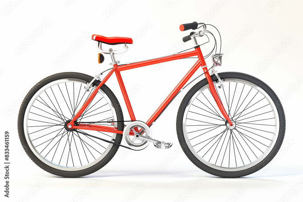 Red bicycle with Red seat and black handles. Vintage bike on a white background Red bicycle with Red seat and black handles. Vintage bike on a white background