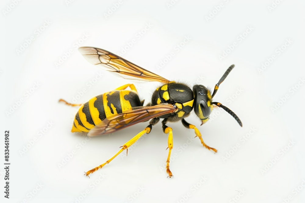 Macro Closeup of Yellowjacket on White Background, Detailed Insect Photography, High Resolution Wildlife Image, Environmental Focus Macro Closeup of Yellowjacket on White Background, Detailed Insect Photography, High Resolution Wildlife Image, Environmental Focus
