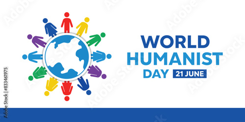 World Humanist Day. Earth and people icon. Great for cards, banners, posters, social media and more. White background. photo