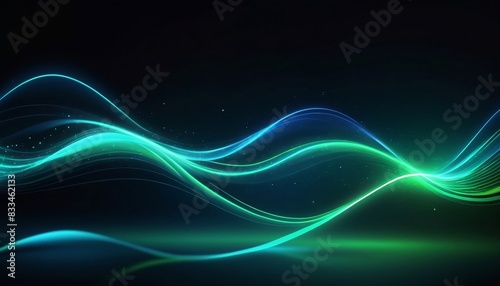 Abstract futuristic background with blue and green glowing neon moving high speed wave lines. Data transfer concept Fantastic wallpaper created with generative ai. 