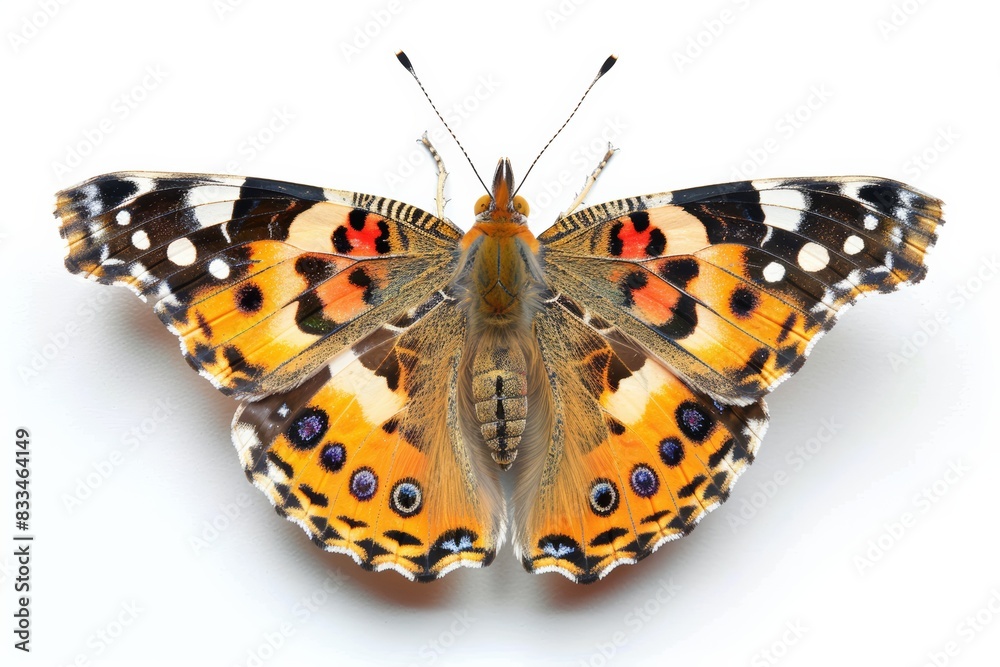 Macro Shot of a Painted Lady Butterfly: Detailed Close-Up on White Background Macro Shot of a Painted Lady Butterfly: Detailed Close-Up on White Background