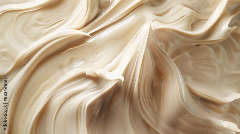 Close up of cream, beige colored swirling in the air. Close up of cream, beige colored swirling in the air.