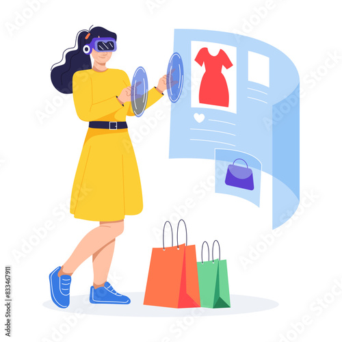 A handy flat illustration of vr shopping 