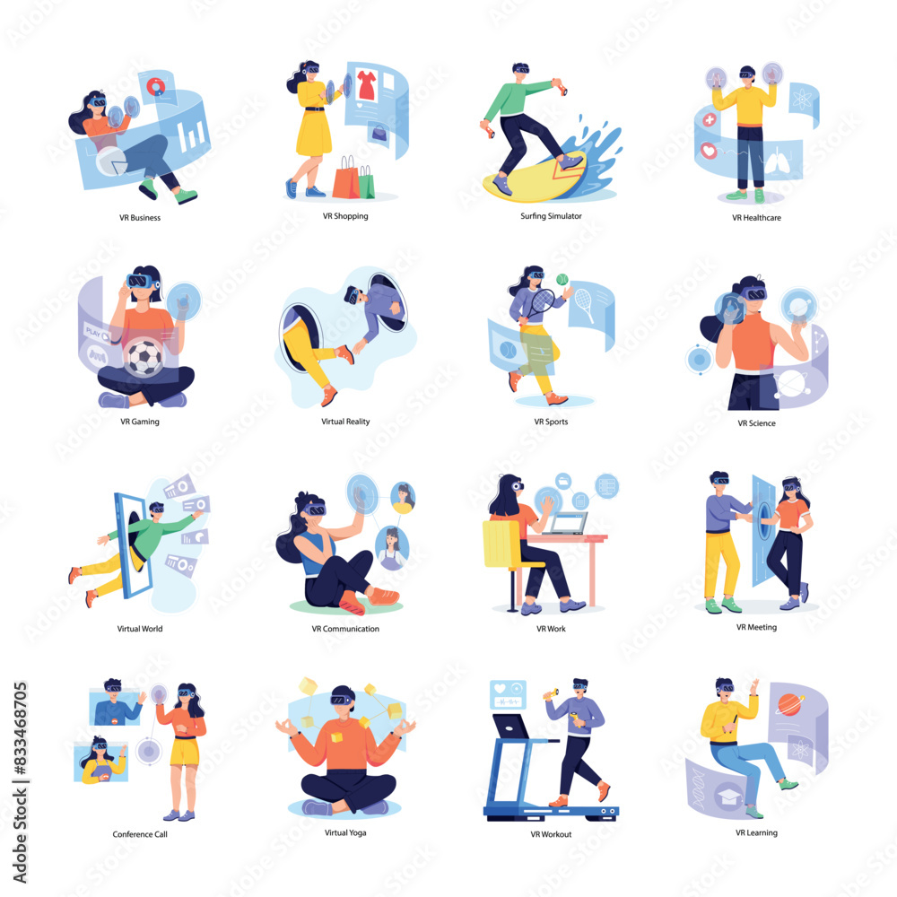 Collection of Virtual Reality Flat Illustrations 

