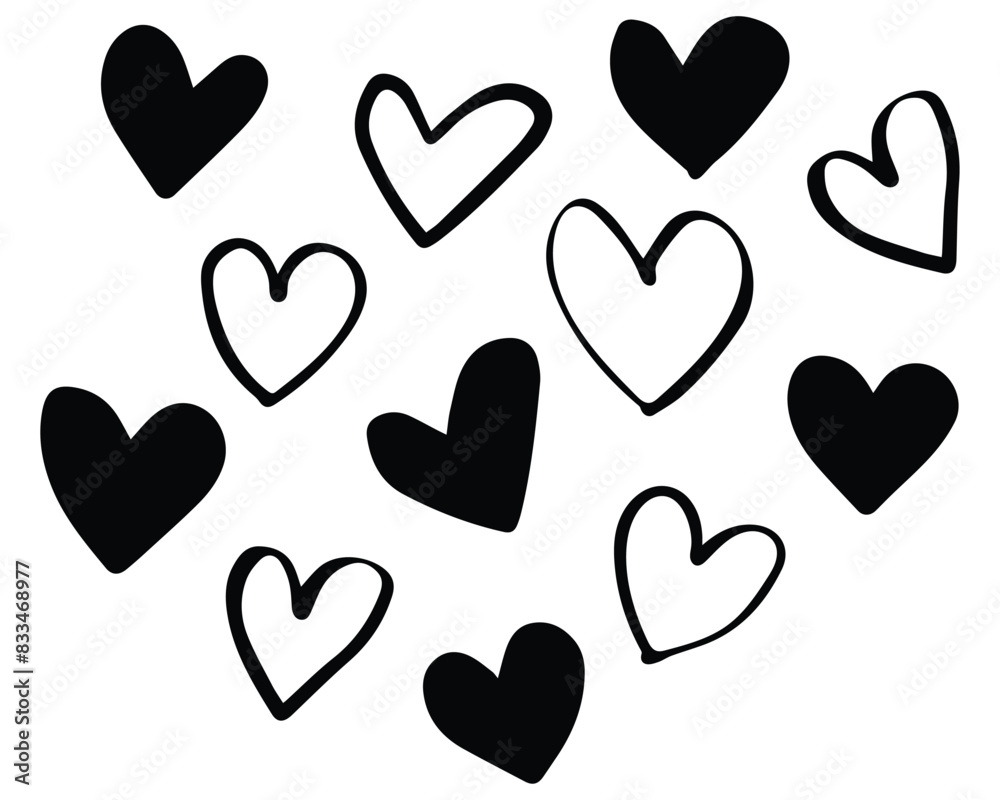 Set of hearts love on a white background. Vector illustration in flat style. Set of hearts love on a white background. Vector illustration in flat style.