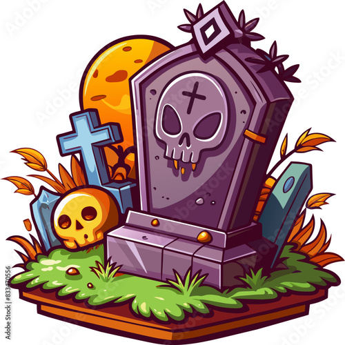 Halloween Spooky Cartoon Tombstone, isolated on transparent background.

